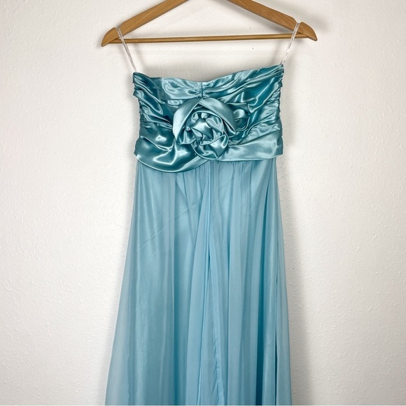 Vintage strapless sz.2 Jessica McClintock dress in light aqua blue with rosette - Picture 8 of 11